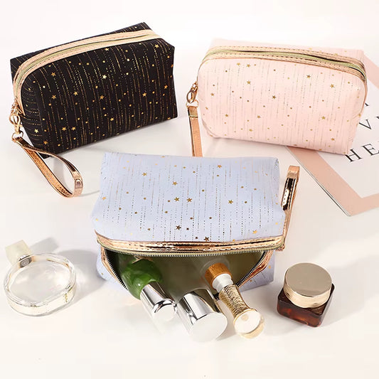 2025 Fashion Cosmetic Bag Women Bronzing Bling Stars Makeup Bags Travel Organizer Toiletry Kits Portable Make up Bags Beautician