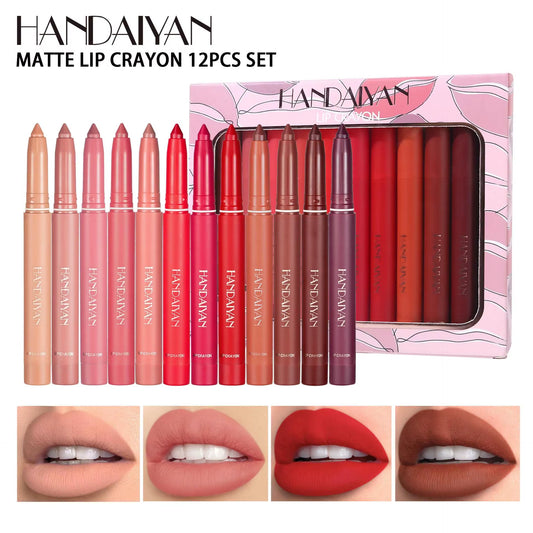 12 Colors Matte Lipstick Set Long Lasting Hydrating Lip Liner Crayon Kit Non Sticky Lightweight Professional Cosmetic