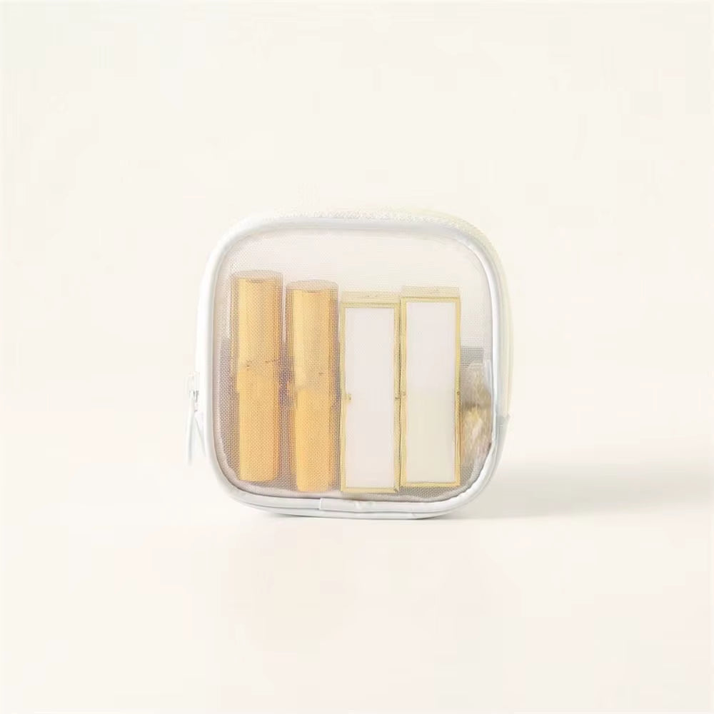 3Pcs Mesh Transparent Cosmetic Bag Travel Wash Bags Large Capacity Portable Cosmetic Organizer Zipper Bag Mini Coin Purse