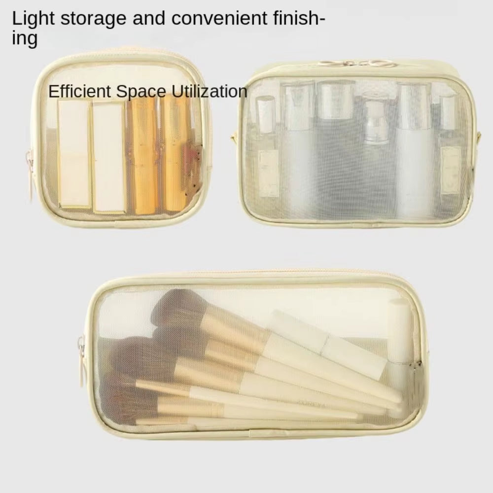 3Pcs Mesh Transparent Cosmetic Bag Travel Wash Bags Large Capacity Portable Cosmetic Organizer Zipper Bag Mini Coin Purse