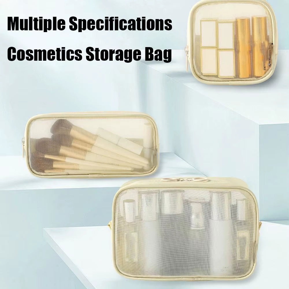 3Pcs Mesh Transparent Cosmetic Bag Travel Wash Bags Large Capacity Portable Cosmetic Organizer Zipper Bag Mini Coin Purse