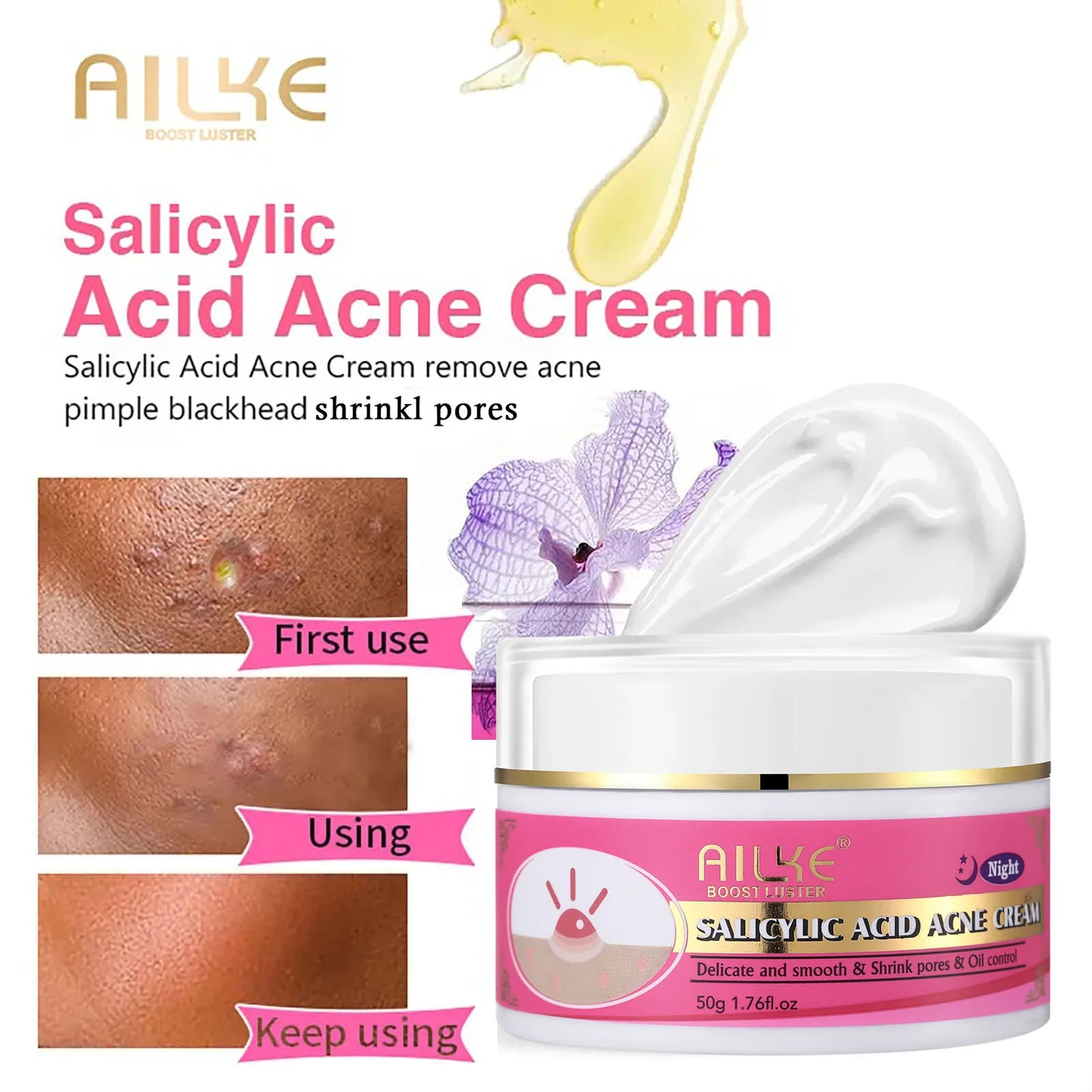 Organic Acne Face Cream, Cleaning Skin, Remove Blemish, Pimples, Non-Greasy, Oil Control, for Women and Men