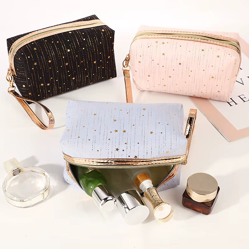 2025 Fashion Cosmetic Bag Women Bronzing Bling Stars Makeup Bags Travel Organizer Toiletry Kits Portable Make up Bags Beautician