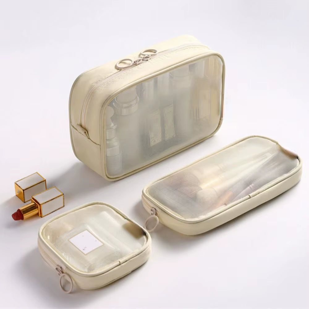 3Pcs Mesh Transparent Cosmetic Bag Travel Wash Bags Large Capacity Portable Cosmetic Organizer Zipper Bag Mini Coin Purse