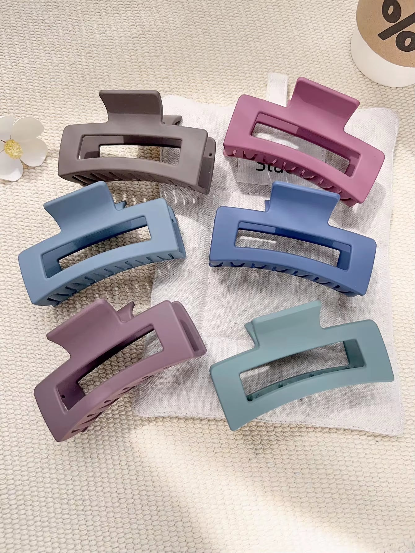 12 Pieces Rectangle Grab Clip Frosted PS Shark Clip Simple Fashion Hair Grab Clip Hair Accessories Hot Sale Accessories