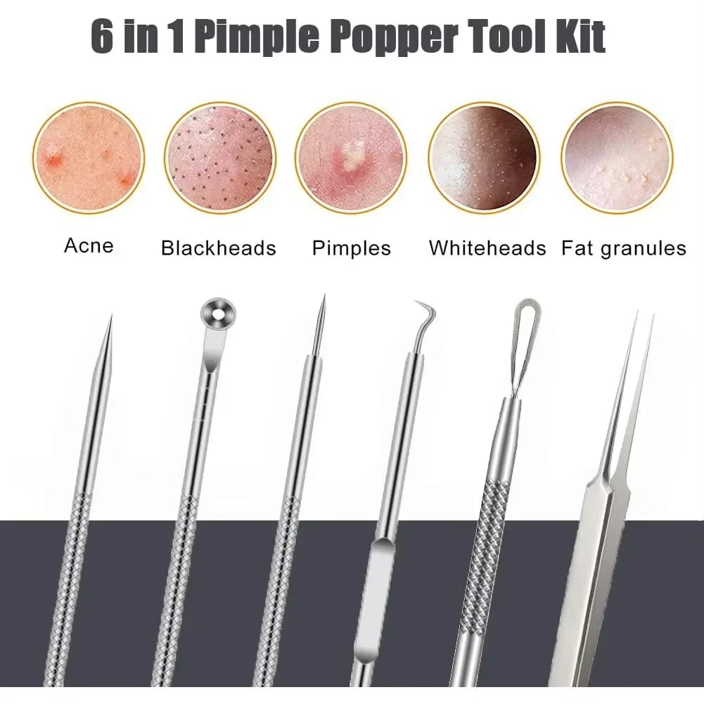 6PCS Pimple Removal Tool Blackheads Acne Remover Face Cleaning Kit Black Dots Remover Acne Tool Pimple Patches Acne LBHL16