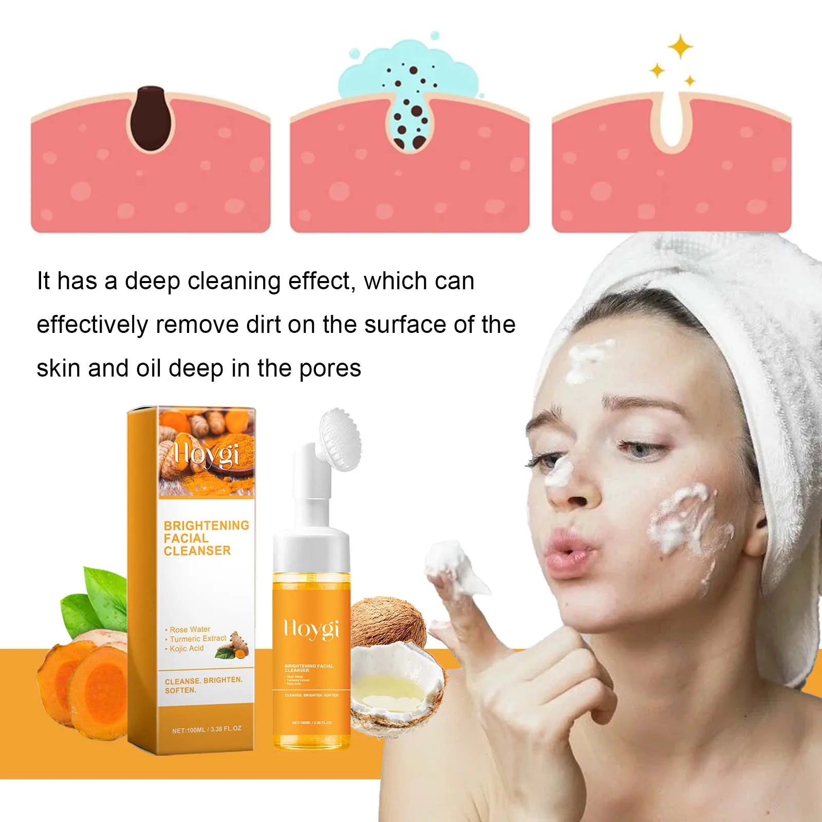 Turmeric Cleansing Milk Deeply Cleanses Facial Skin Reduces Acne Marks Moisturizes Cleaning and Brightens the Complexion