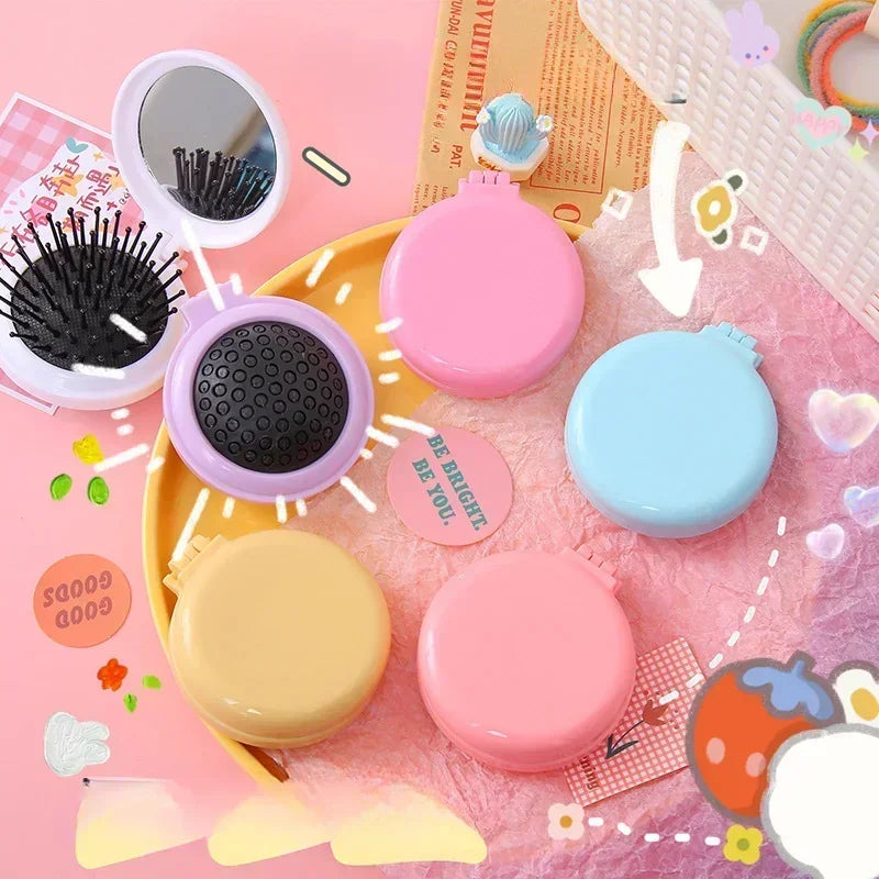 1 Pcs Small Size Hair Comb with Folding Mirror Traveling Portable Massage Folding Comb Women Girl Hair Brush Styling Tools