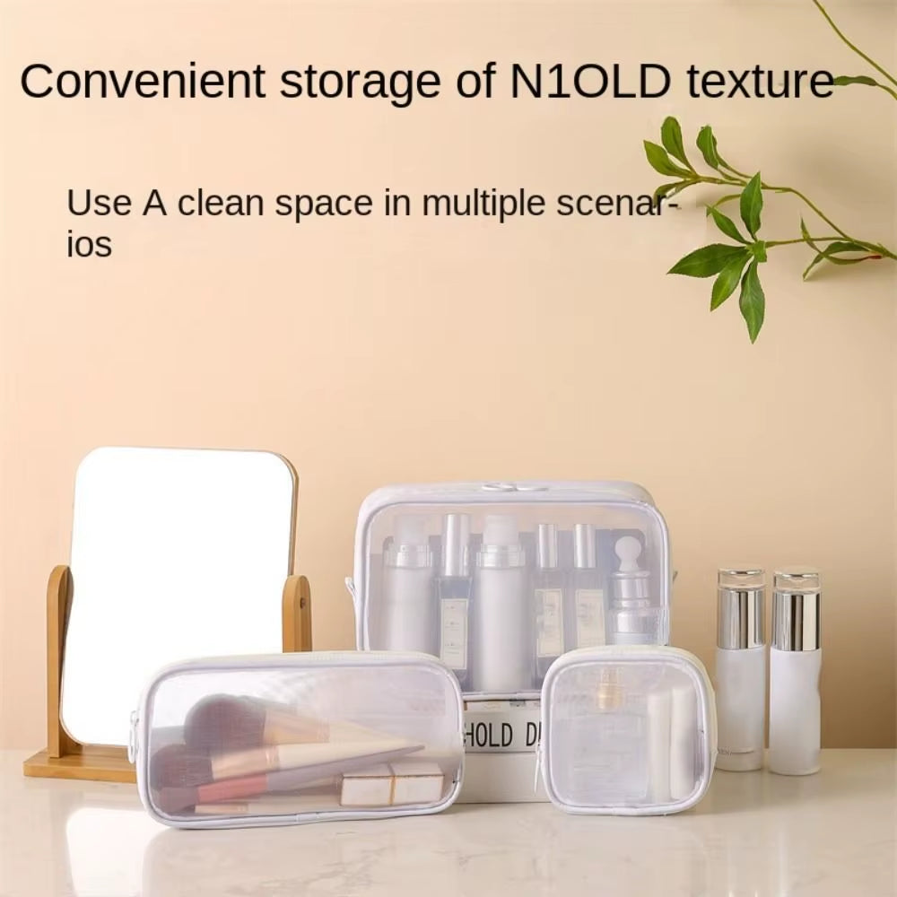 3Pcs Mesh Transparent Cosmetic Bag Travel Wash Bags Large Capacity Portable Cosmetic Organizer Zipper Bag Mini Coin Purse