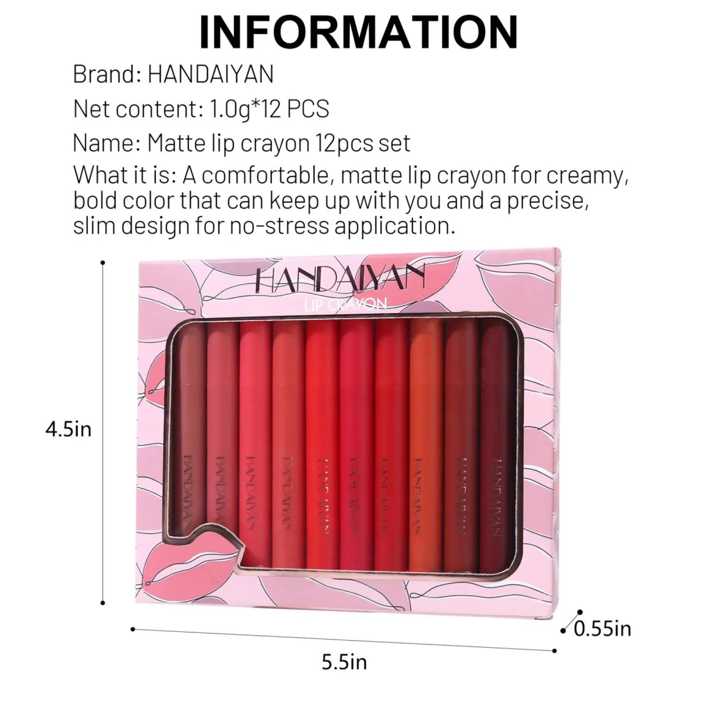 12 Colors Matte Lipstick Set Long Lasting Hydrating Lip Liner Crayon Kit Non Sticky Lightweight Professional Cosmetic