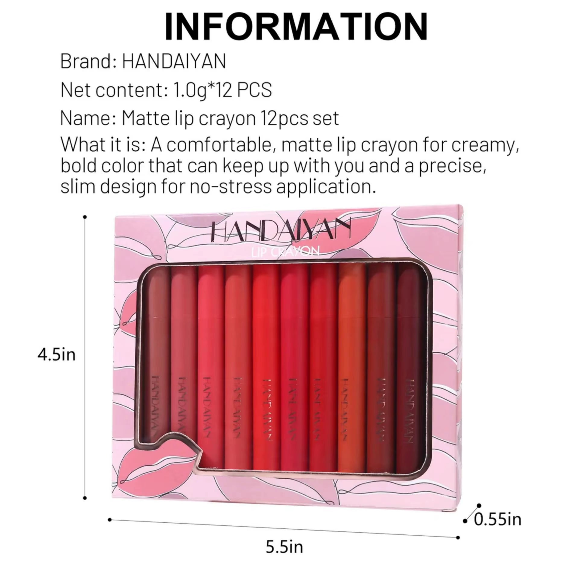 12 Colors Matte Lipstick Set Long Lasting Hydrating Lip Liner Crayon Kit Non Sticky Lightweight Professional Cosmetic
