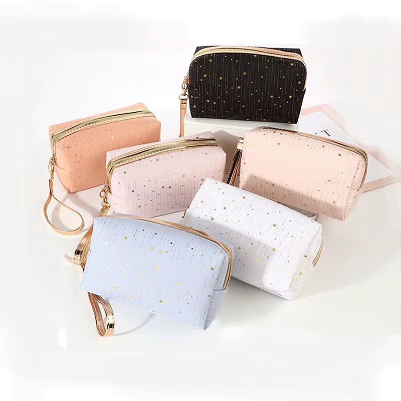 2025 Fashion Cosmetic Bag Women Bronzing Bling Stars Makeup Bags Travel Organizer Toiletry Kits Portable Make up Bags Beautician