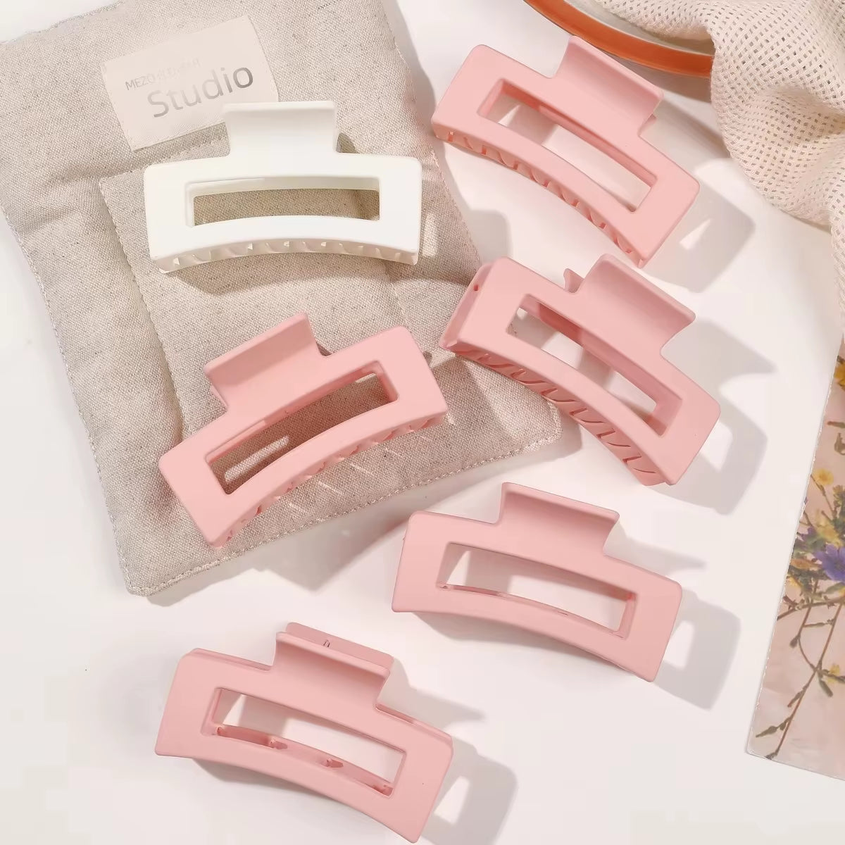 12 Pieces Rectangle Grab Clip Frosted PS Shark Clip Simple Fashion Hair Grab Clip Hair Accessories Hot Sale Accessories