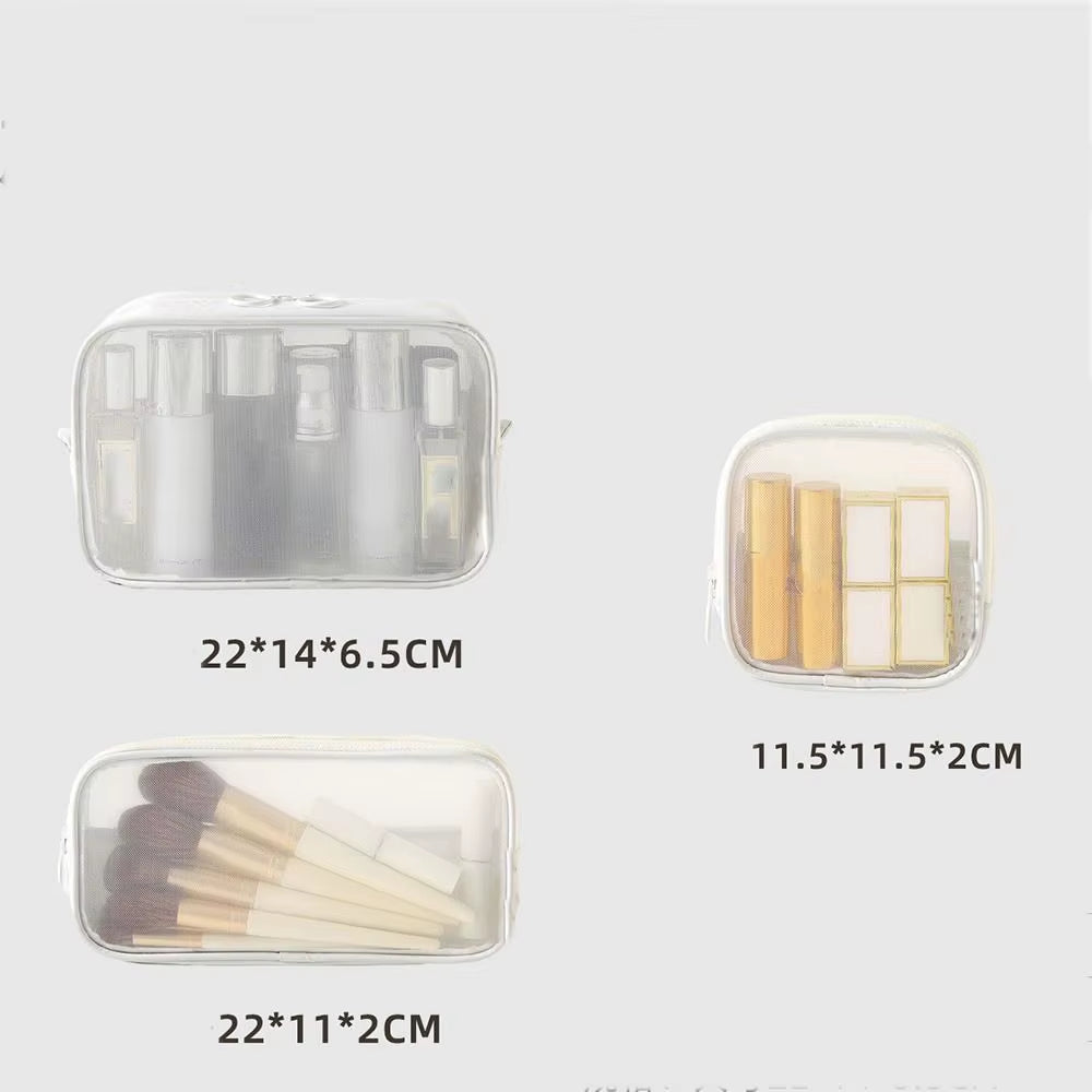 3Pcs Mesh Transparent Cosmetic Bag Travel Wash Bags Large Capacity Portable Cosmetic Organizer Zipper Bag Mini Coin Purse