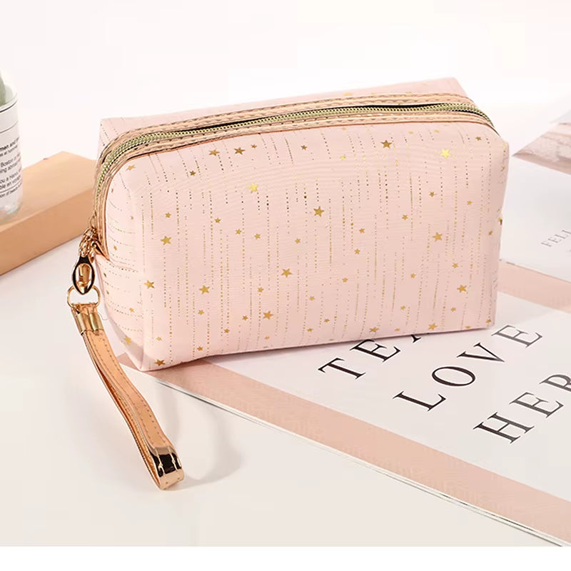 2025 Fashion Cosmetic Bag Women Bronzing Bling Stars Makeup Bags Travel Organizer Toiletry Kits Portable Make up Bags Beautician