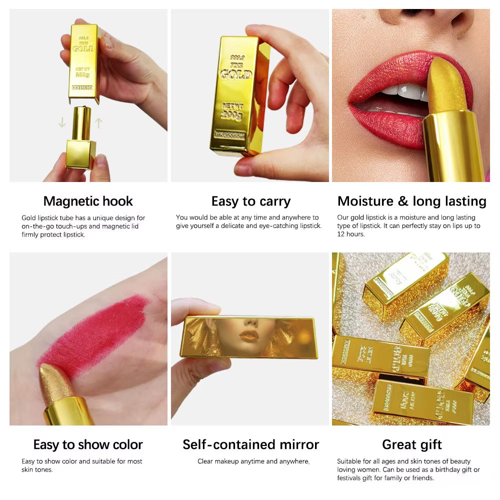 6Pcs Matt Lipstick Set Gold Brick Matte Red Pink Waterproof Long Lasting Lipsticks Lip Tint Girl Lipsticks for Girls Woman Pack