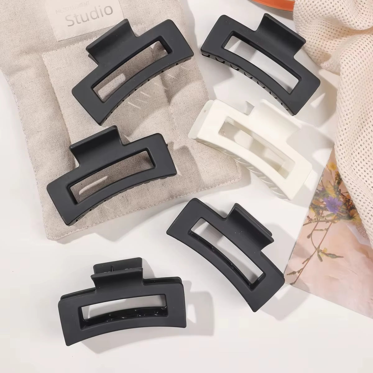 12 Pieces Rectangle Grab Clip Frosted PS Shark Clip Simple Fashion Hair Grab Clip Hair Accessories Hot Sale Accessories