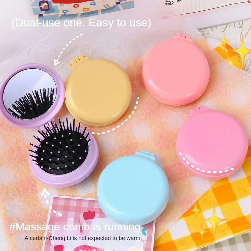 1 Pcs Small Size Hair Comb with Folding Mirror Traveling Portable Massage Folding Comb Women Girl Hair Brush Styling Tools